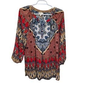 Fig and Flower Mixed Paisley Patchwork Peasant Blouse Women’s L